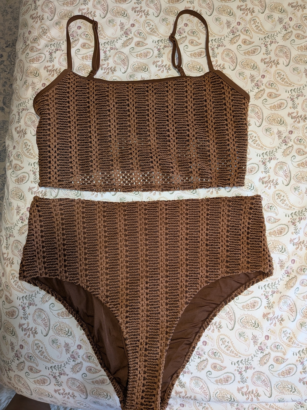 aerie Brown Crochet Two-Piece Bikini Set